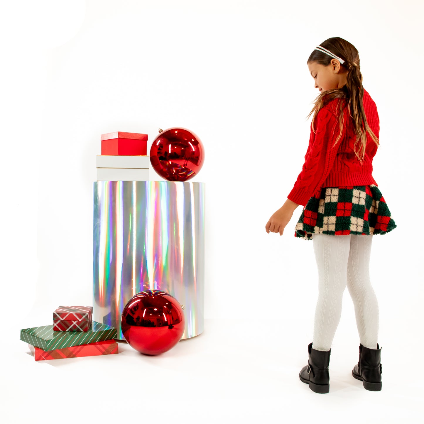 A Leading Role Premium Child Sherpa Argyle Swing Skirt