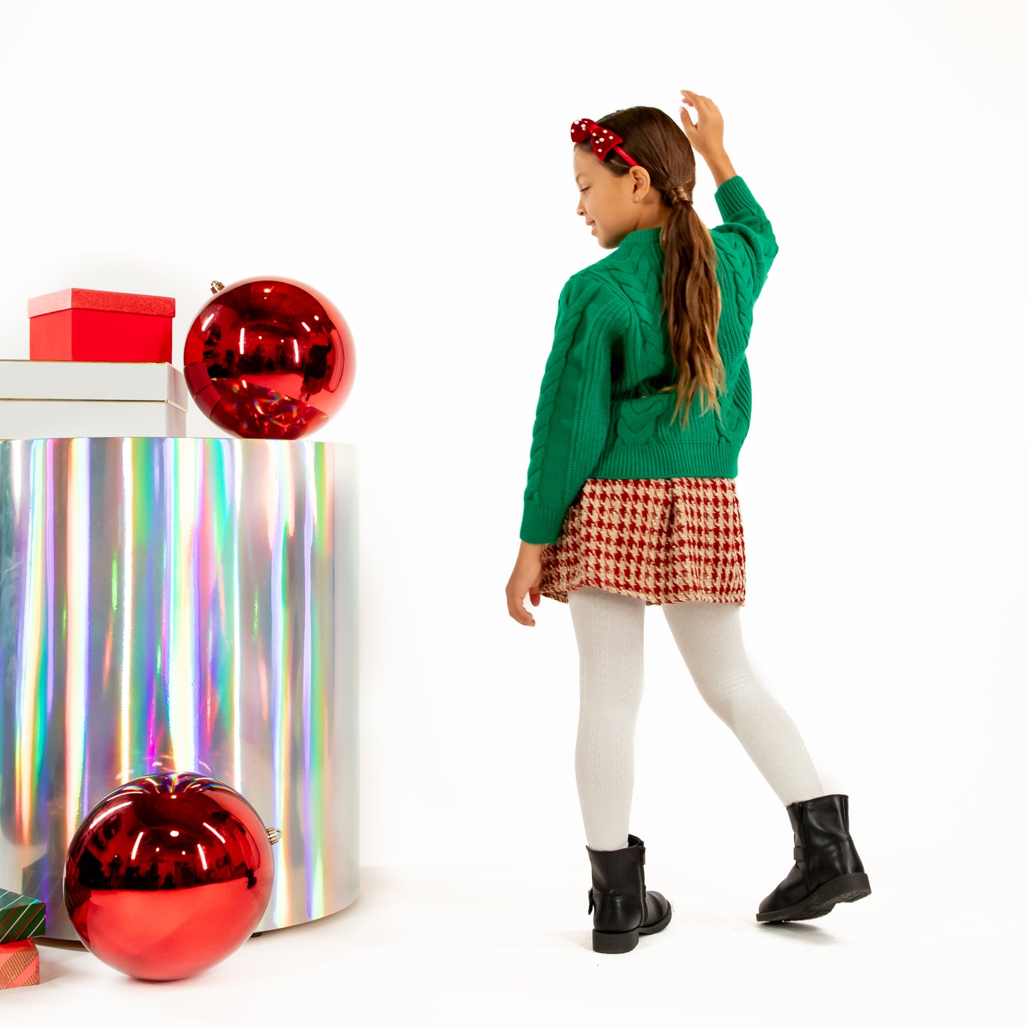 A Leading Role Premium Child Chenille Houndstooth Pleated Skirt