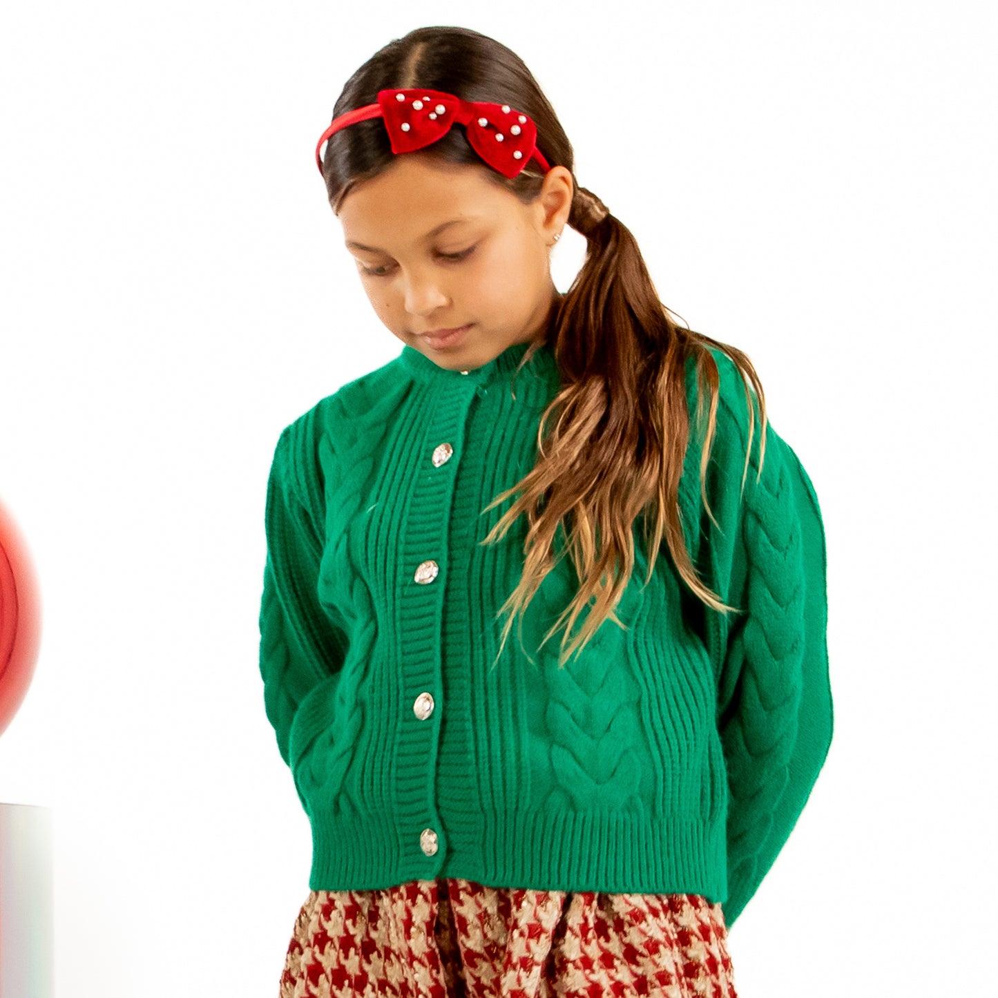 A Leading Role Premium Child Ivy Green Cable Knit Cardigan