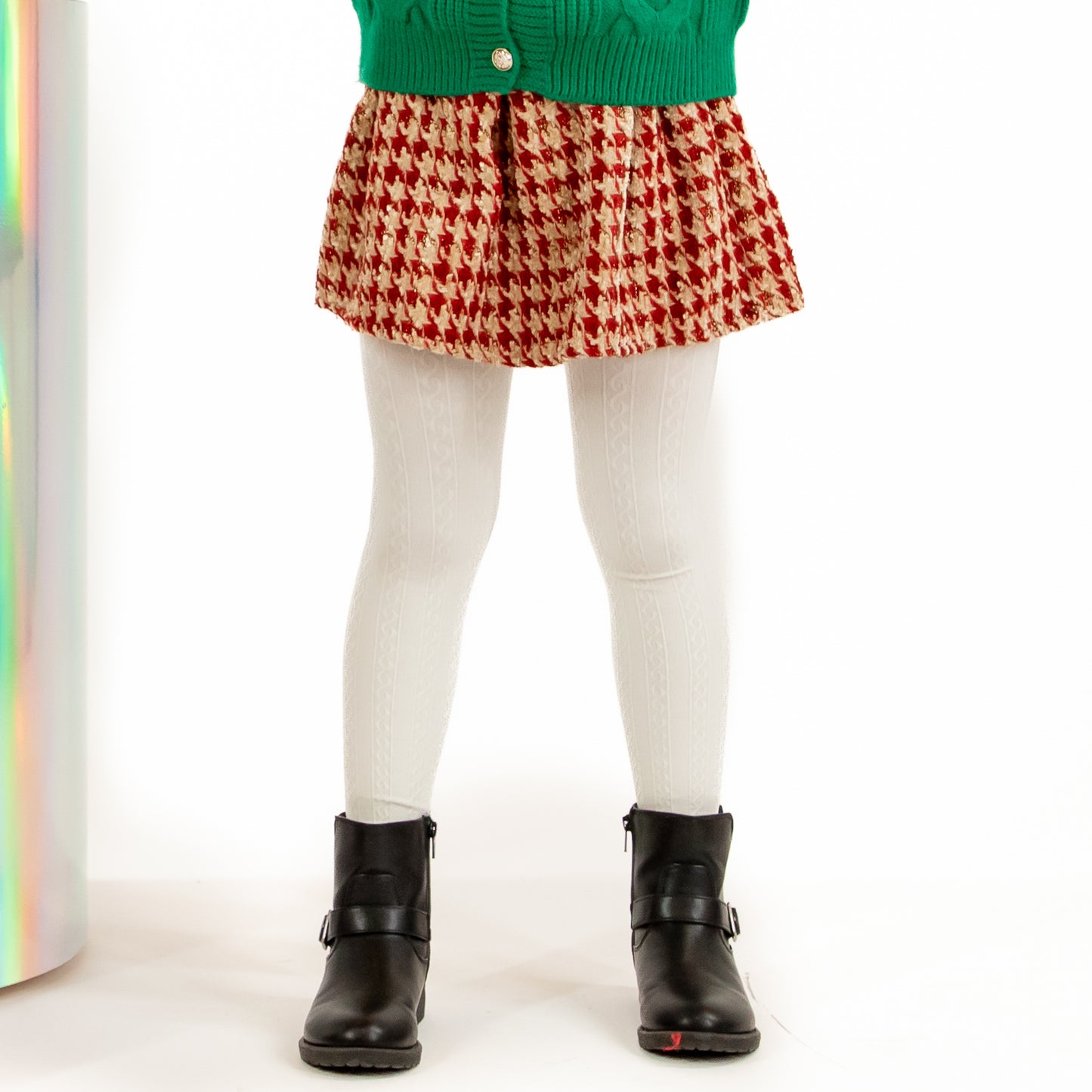 A Leading Role Premium Child Chenille Houndstooth Pleated Skirt