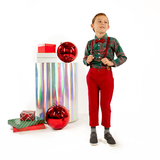 A Leading Role Premium Child Red Trouser and Suspender Set