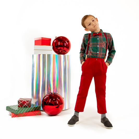 A Leading Role Premium Child Festive Plaid Button Up and Bow Tie Set