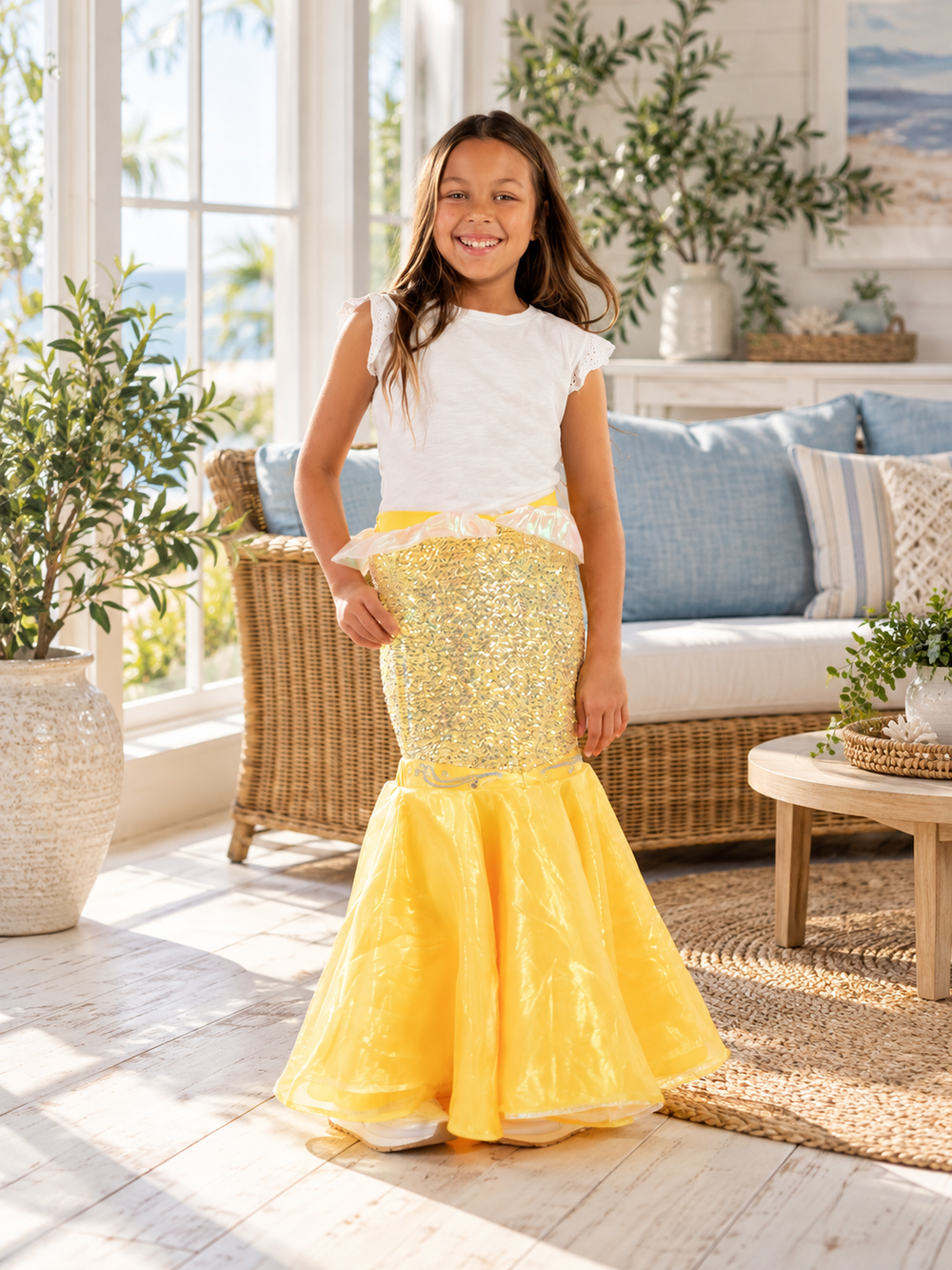 A Leading Role Signature Yellow Mermaid Child Transformation Skirt