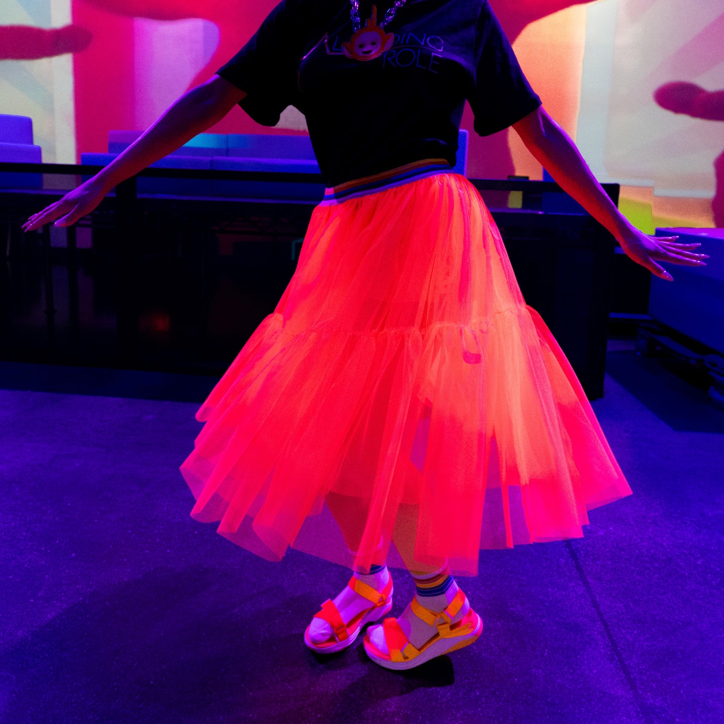 A Leading Role Premium Child Long Neon Orange Tulle Skirt