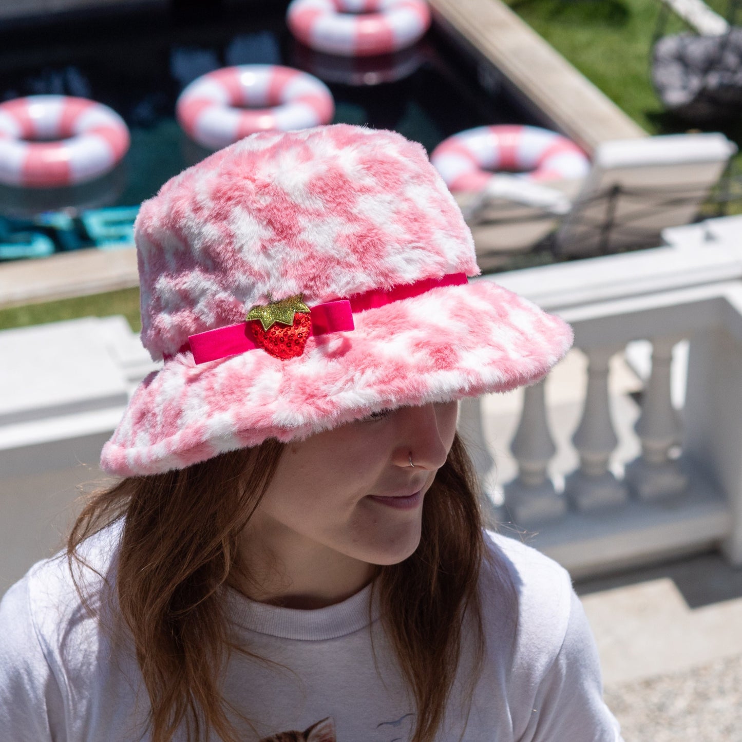 A Leading Role x Strawberry Shortcake Premium Adult Strawberry Parfait Houndstooth Bucket Hat